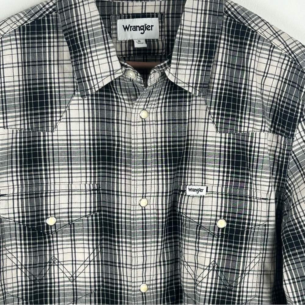 Wrangler Black & White Plaid Western Pearl Snap Shirt Men’s M Rodeo Cowboy Ranch - Picture 4 of 12